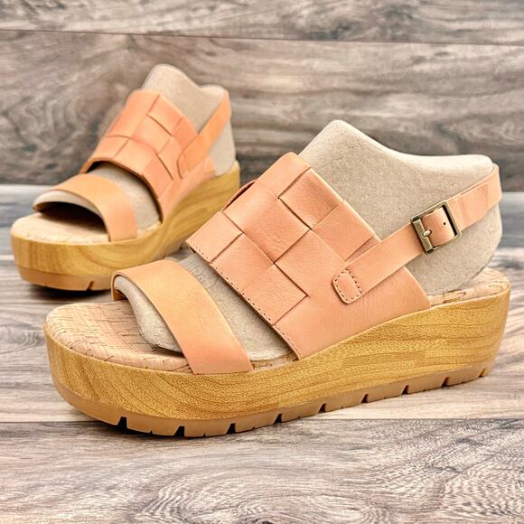 NIB Korks by Kork Ease 8M Fraya Leather Slingback Platform Wedge Sandal - Picture 3 of 11